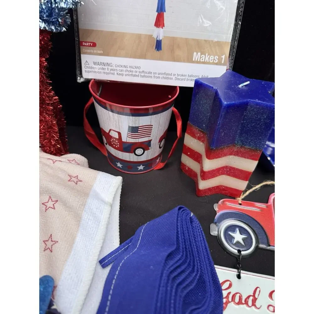 Huge Pier 1 American Flag Patriotic July 4th Serving Table Decor Huge Lot